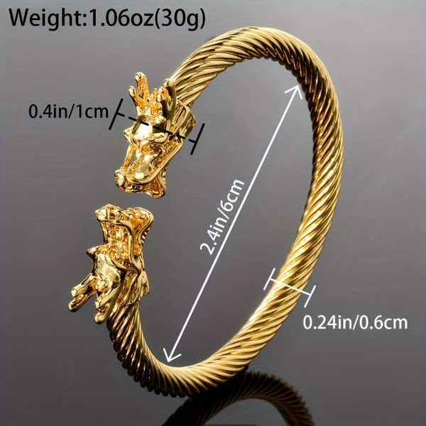 Double Dragon Copper Bracelet – Rock & Hip-Hop Style, Unisex