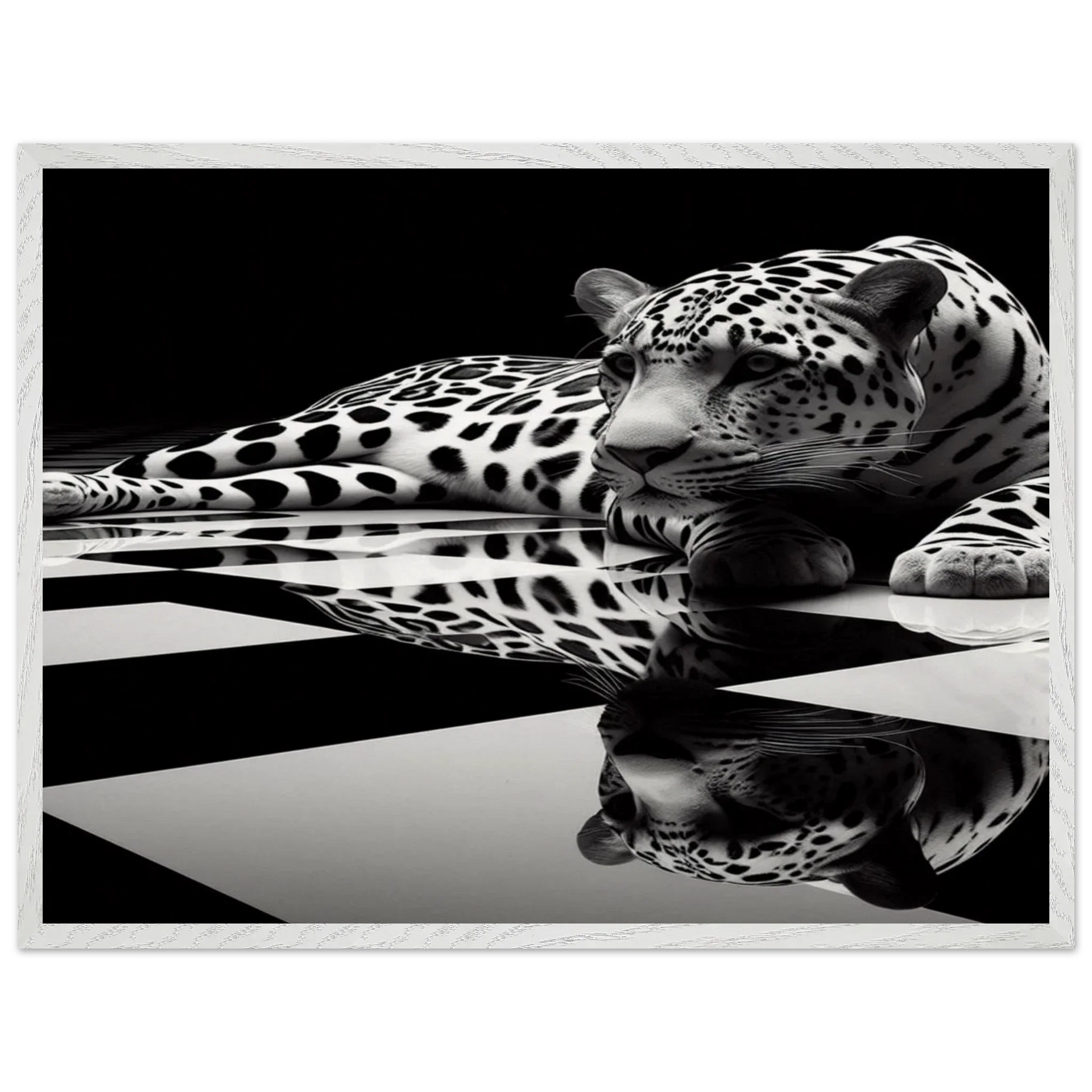 Leopard Black and White Mounted Framed Poster – Premium Oak or Ash Frame