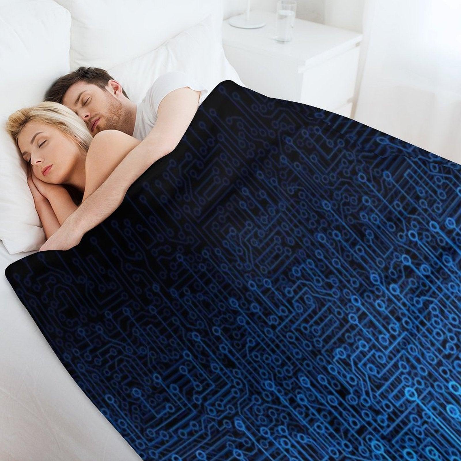 Reboot III BLUE Computer Circuit Board Pattern Throw Blanket