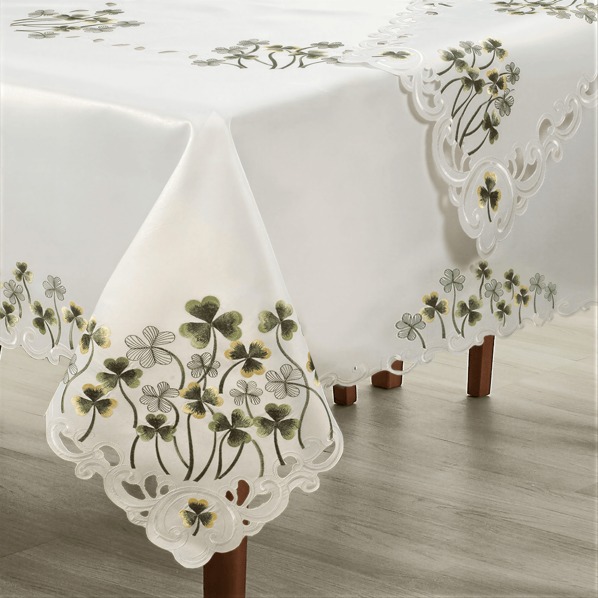 European Embroidered Table Topper – Rustic Vintage Polyester Linen Cover 60x120 Inches