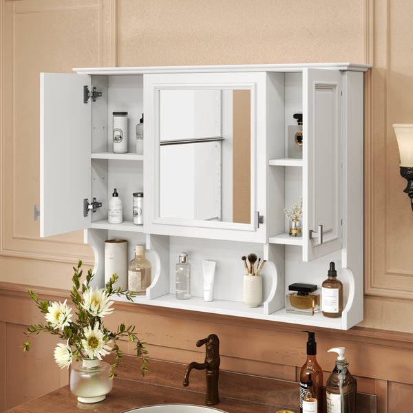 Wall Mounted Bathroom Medicine Cabinet with Mirror and Open Shelves, Modern