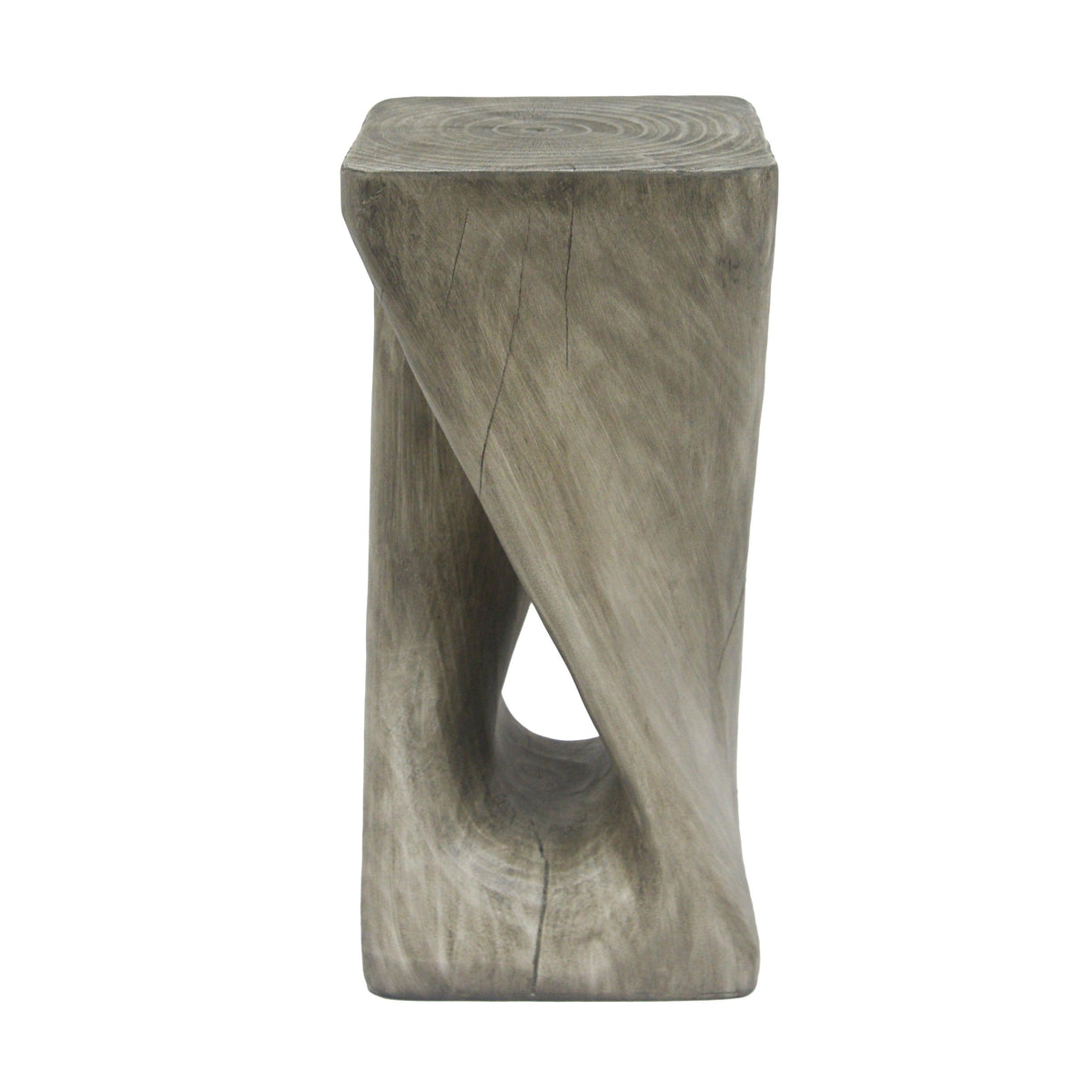 Twist Shape End Table in Wood Like Texture and Gray  Color