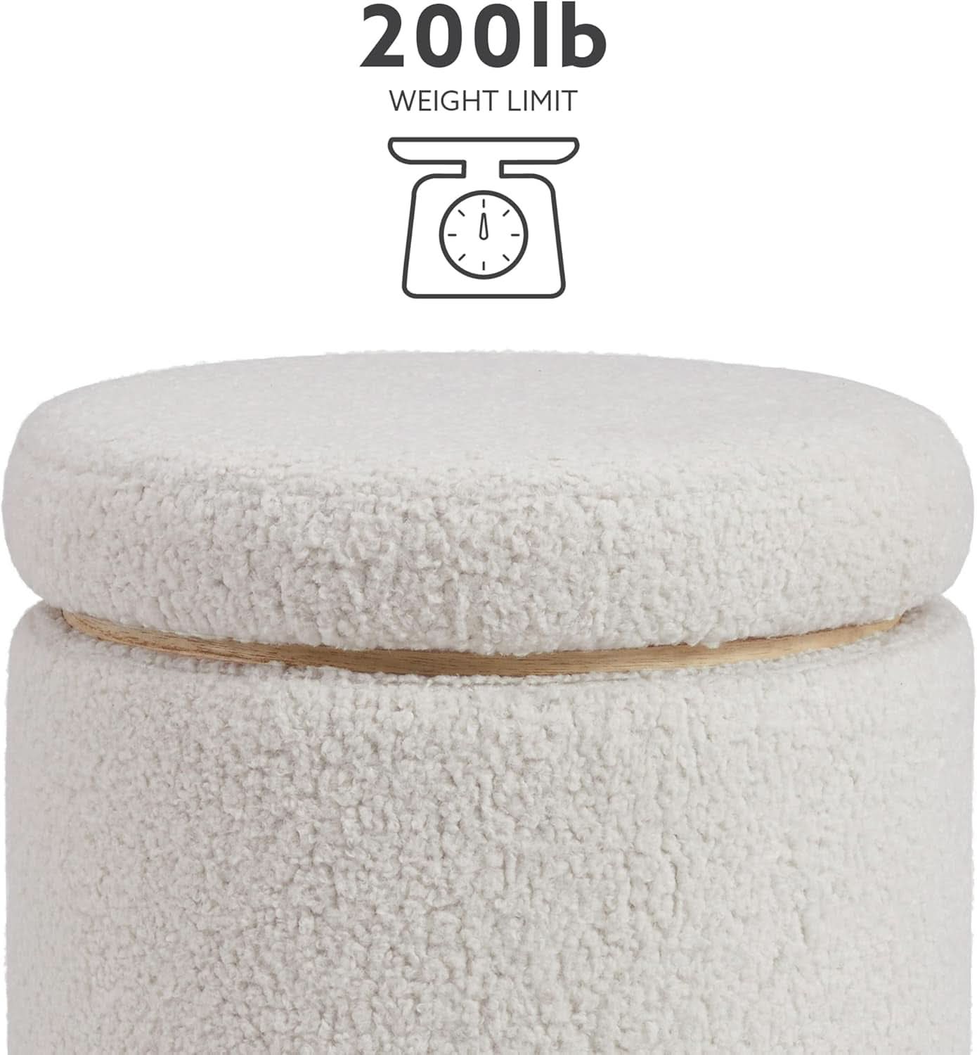 Cream Sherpa Deluxe Storage Ottoman Solidwood Base
