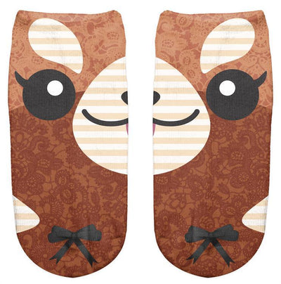 Thin 3D Digital Animal Printed Women's Socks Shallow Socks Adult Invisible Socks