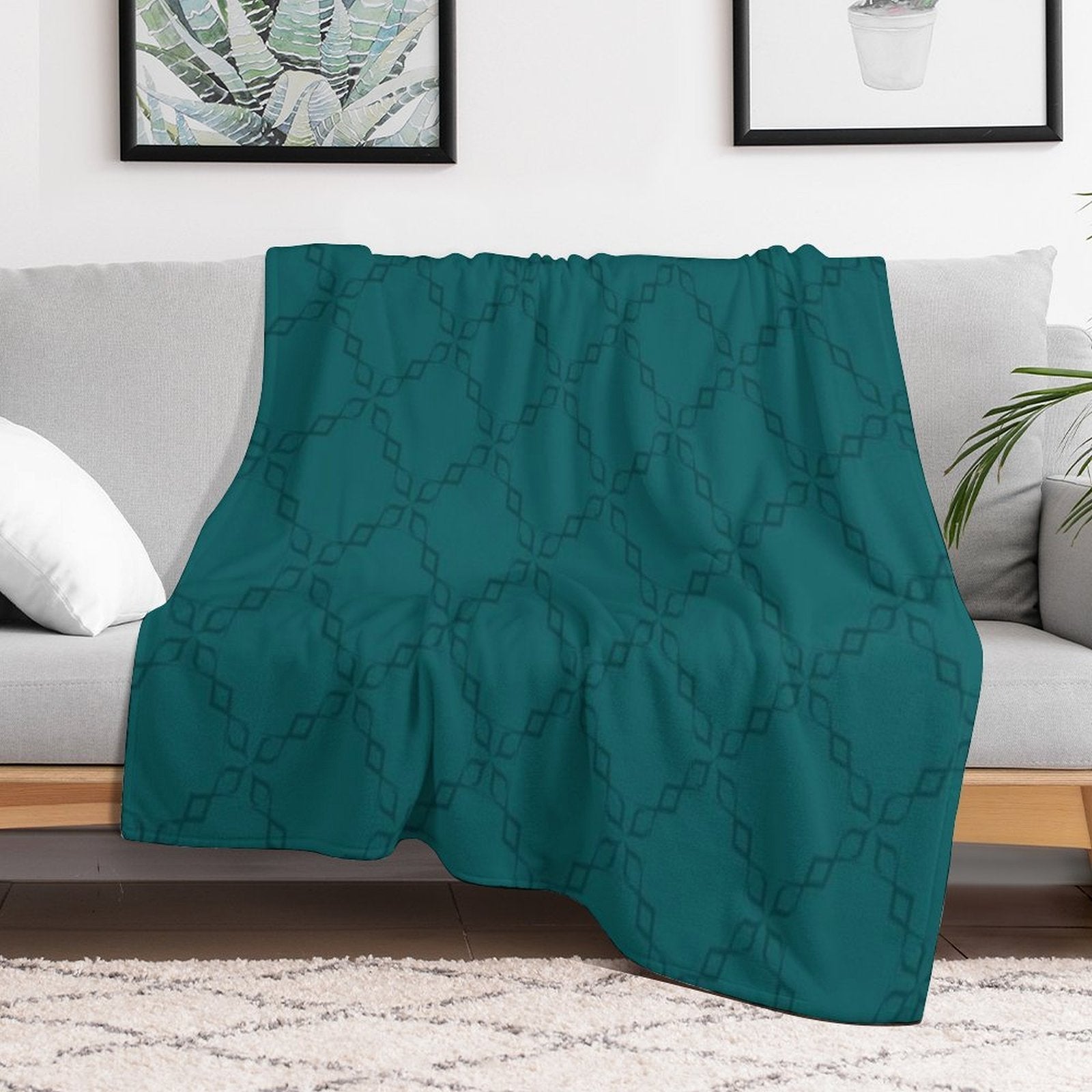 Blue Mixed Green Background Circle Chain All-season Throw Blanket