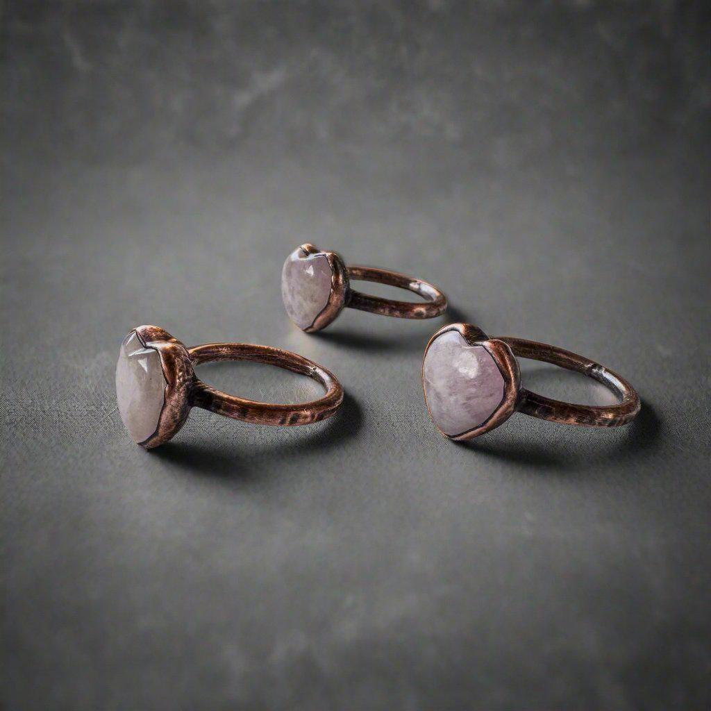 Copper Kunzite Heart Ring for Love and Healing | By Blackbird & Sage
