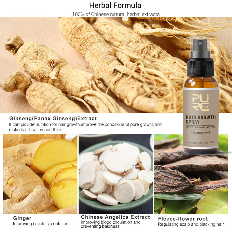 Purc 30ml Hair Growth Spray Natural Ginger Essence Spray Effective Extract Anti Hair Loss Nourish Root Hair Care Treatment