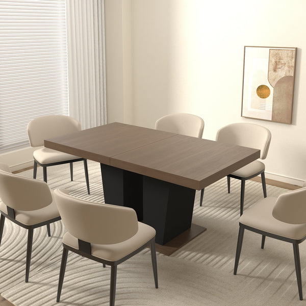 Beige and Brown Extendable Dining Table