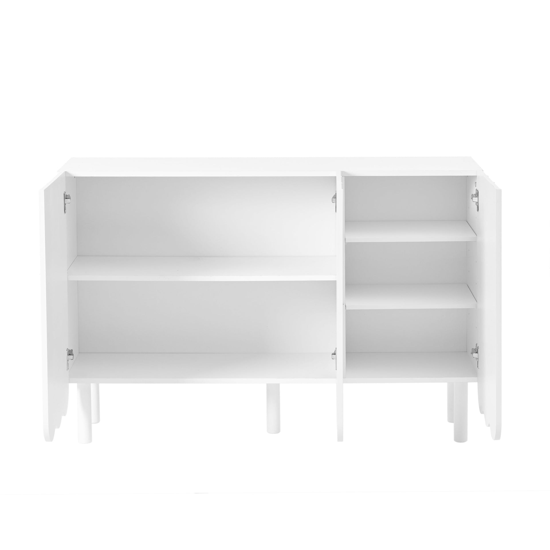 ON-TRANS Cream Style Shoe Cabinet with 5 Adjustable Solid Wood Legs, Large Storage Cabinet with Wave Doors, White