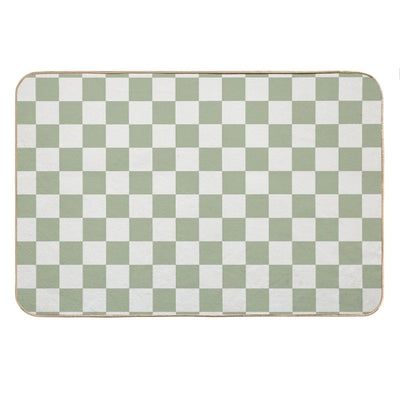 Checkerboard Mini Check Pattern in Sage Green And Off White Bath Mat