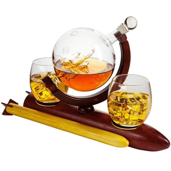 Rocket Whiskey Decanter Set, Solar System With Planets Globe Decanter