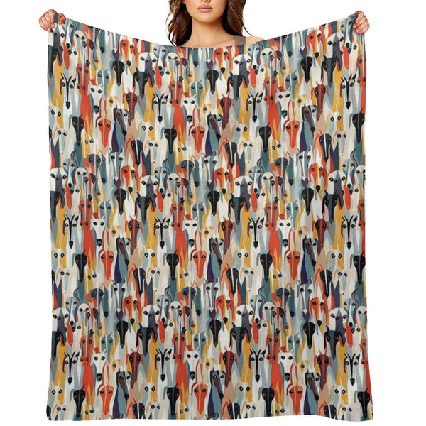 Greyhound in Geometric Camouflage Pattern Shrink-resistant Throw Blanket