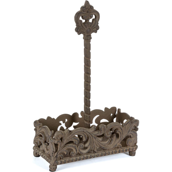 Acanthus Cast Aluminum Oil and Vinegar Bottle Holder, Set of 2 Glass Bottles with Stand