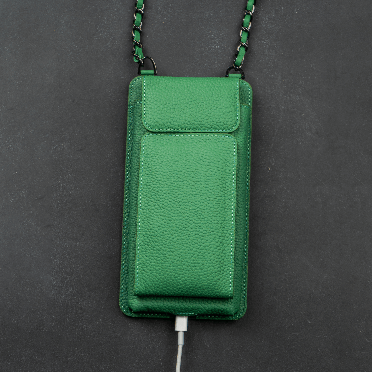 Leather Green Crossbody Bag Phone Wallet - Columbus