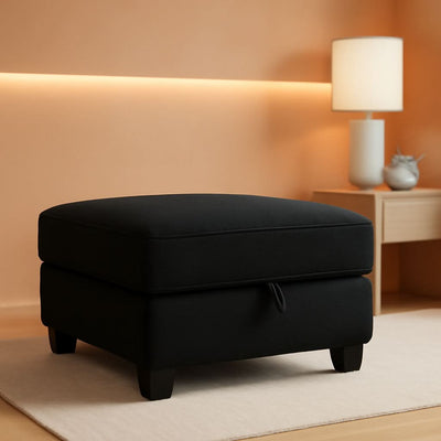 Premium Velvet Black Multifunctional Storage Ottoman