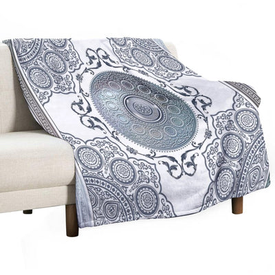 Ornate Baroque Metallic Blue Greek Meander Quick-dry Throw Blanket
