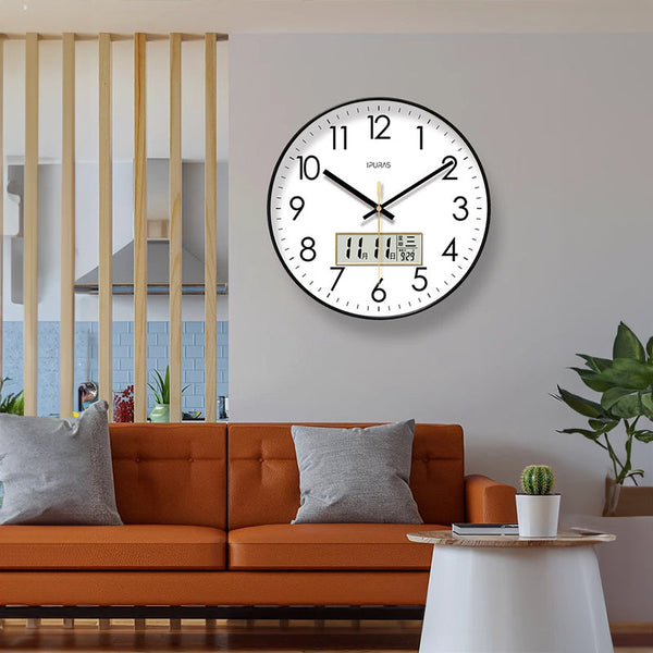 2025 New 10/12/14 - inch Electronic Calendar Wall Clock. Monitors temp & humidity. Dual - display. Mute. Quartz movement.