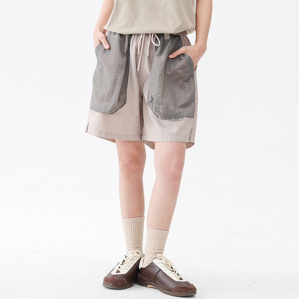 Color Block Pocket Short Length Men's Summer Casual Loose Street Trendy Ins Elastic Waist Sports Shorts