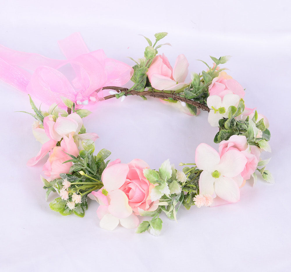 Spring flower wreath, fresh simulation flower headdress, green plants, flowers, crown, bride's vacation, wedding headdress, flow