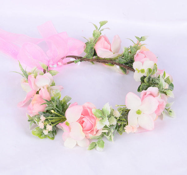 Spring flower wreath, fresh simulation flower headdress, green plants, flowers, crown, bride's vacation, wedding headdress, flow