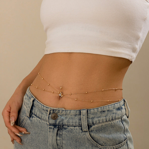 Trendy round bead alloy tassel pendant waist chain BodyChain simple temperament waist accessory for women