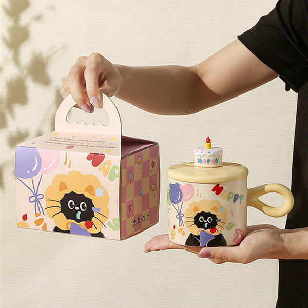 Adorable Cartoon Cat - themed Mug with Lid: A Charming Gift, Ideal for Office Coffee or Water
