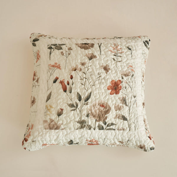 Enchanted Meadow Throw Pillow Euro Cover - Zippered Floral Design in Beige, Rose, and Soft Green, Premium Soft Microfiber, Euro Sham in 26x26 Inches (26
