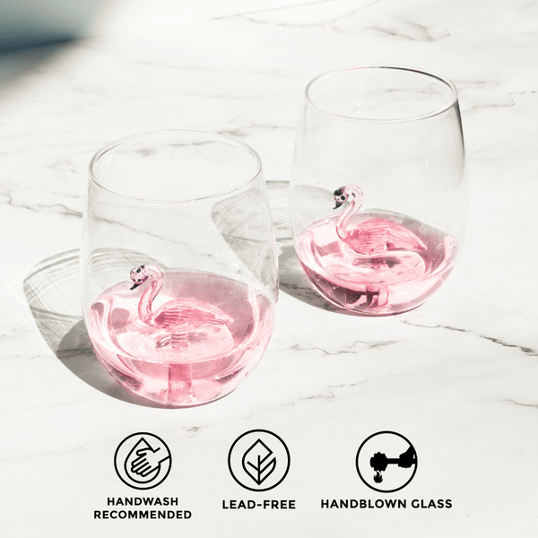 3D Flamingo Stemless Wine Glasses Jersey Art Glass