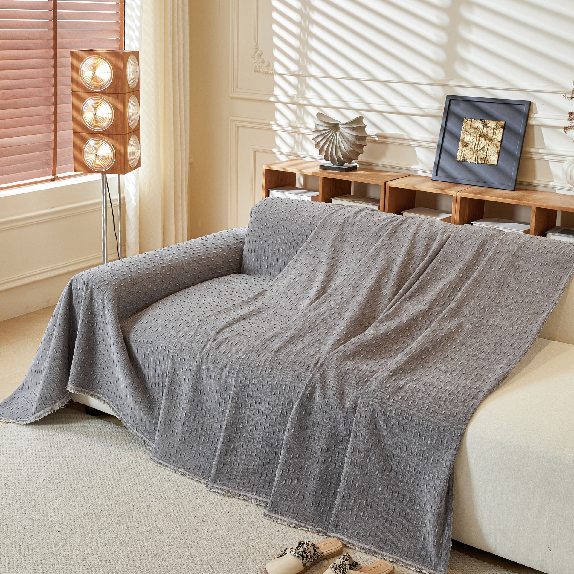 Textured Throw Blanket with 3D Dobby Weave, Minimalist Furniture Protector for Couch