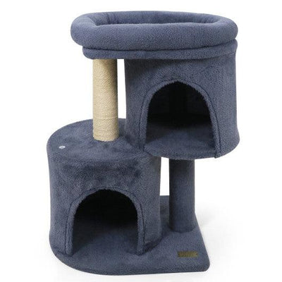 26 Inch Cat Tower with Large Padded Push Perch and Dual Condos-Dark Gray