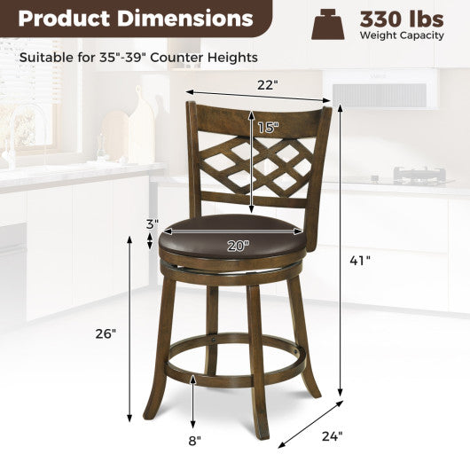 26 Inch Counter Height Bar Stools Set of 2 with Rubber Wood Frame-26 Inch