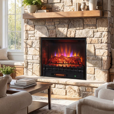 26 Inch WiFi Infrared Quartz Electric Fireplace Insert Logs Heater with Realistic Pinewood Logs-Black