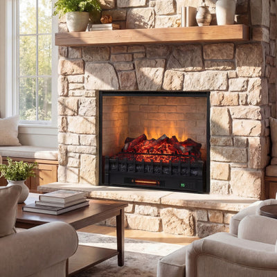 26 Inch WiFi Infrared Quartz Electric Fireplace Insert Logs Heater with Realistic Lemonwood Logs-Black