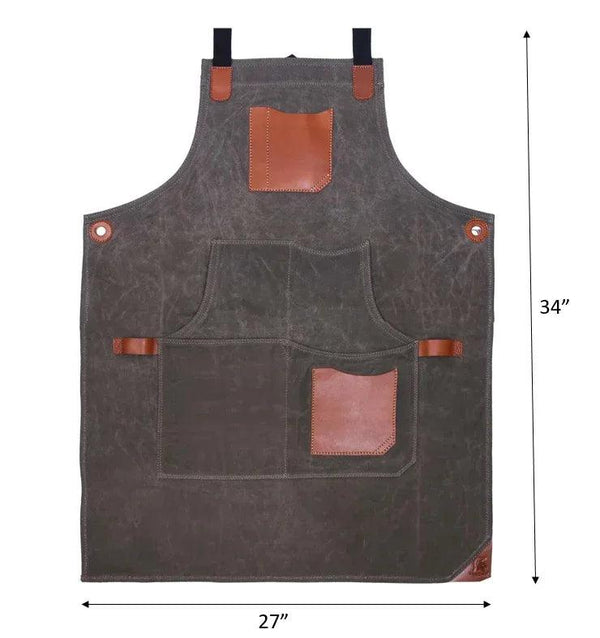 Fremont Leather Canvas Apron - Distressed grey - Gifts for You 'n Me