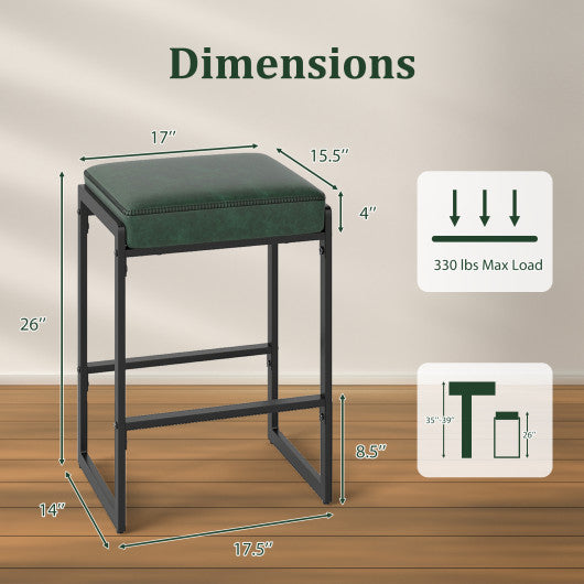 26 inch Bar Stools Set of 2 Counter Height Barstools with Faux Leather Upholstered Seat-Green