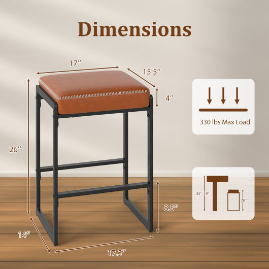 26 inch Bar Stools Set of 4 Counter Height Barstools with Faux Leather Upholstered Seat-Brown