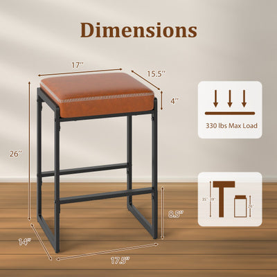 26 inch Bar Stools Set of 4 Counter Height Barstools with Faux Leather Upholstered Seat-Brown