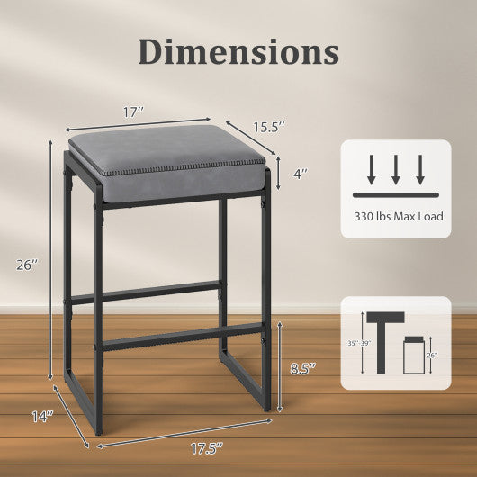 26 inch Bar Stools Set of 4 Counter Height Barstools with Faux Leather Upholstered Seat-Gray