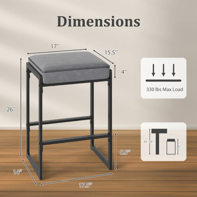 26 inch Bar Stools Set of 4 Counter Height Barstools with Faux Leather Upholstered Seat-Gray