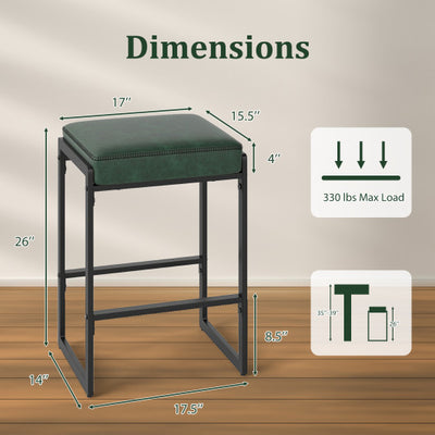 26 inch Bar Stools Set of 4 Counter Height Barstools with Faux Leather Upholstered Seat-Green
