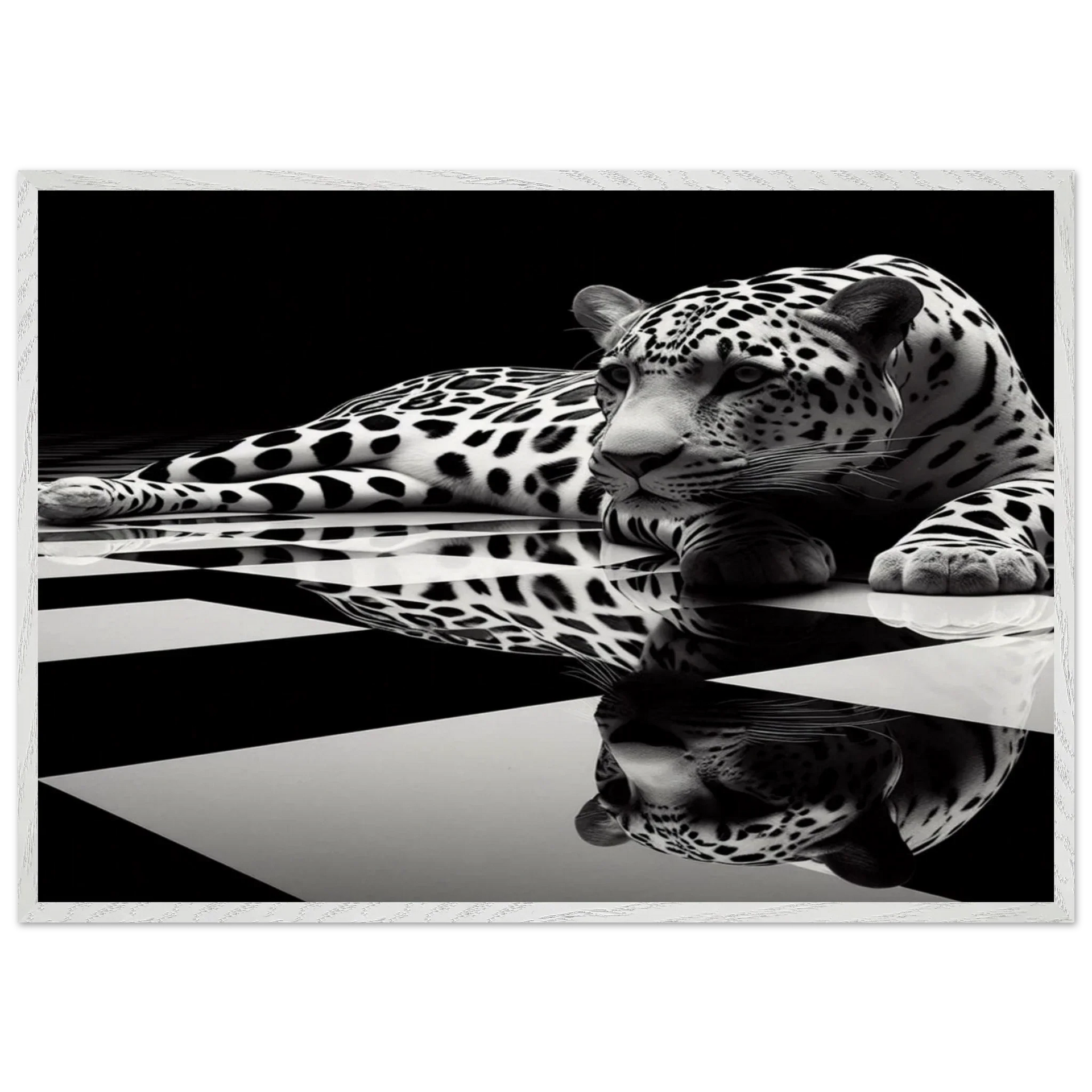 Leopard Black and White Mounted Framed Poster – Premium Oak or Ash Frame