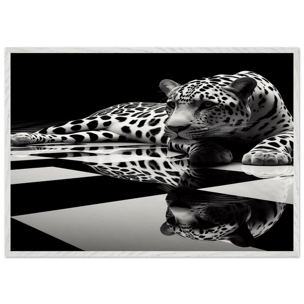 Leopard Black and White Mounted Framed Poster – Premium Oak or Ash Frame
