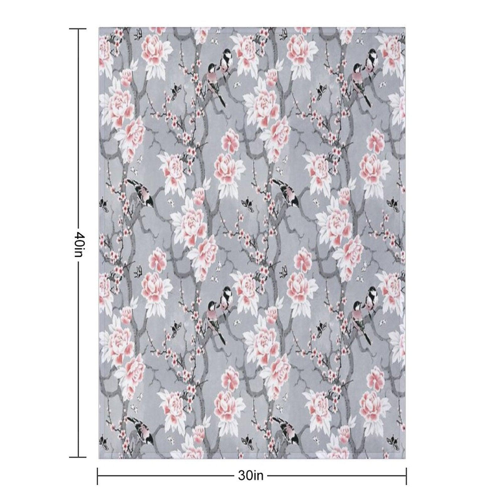 Chinoiserie Birds in Grey Throw Blanket