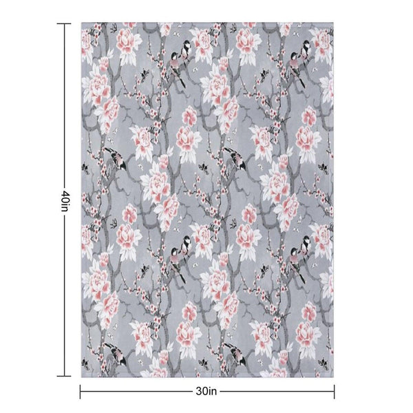 Chinoiserie Birds in Grey Throw Blanket
