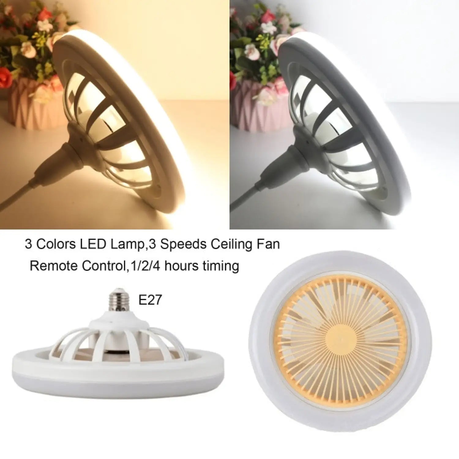 26CM Remote Control LED Light and Fan - Ceiling Fan with E27 Lamp