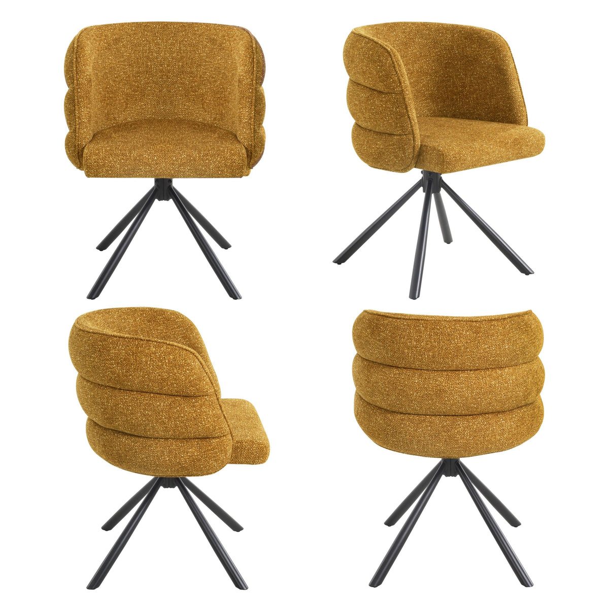 Modern 270° Swivel Upholstered Desk Chairs Set of 2 in Orange, Chenille Fabric with Metal Base for Home Office, Bedroom, Or Living Room