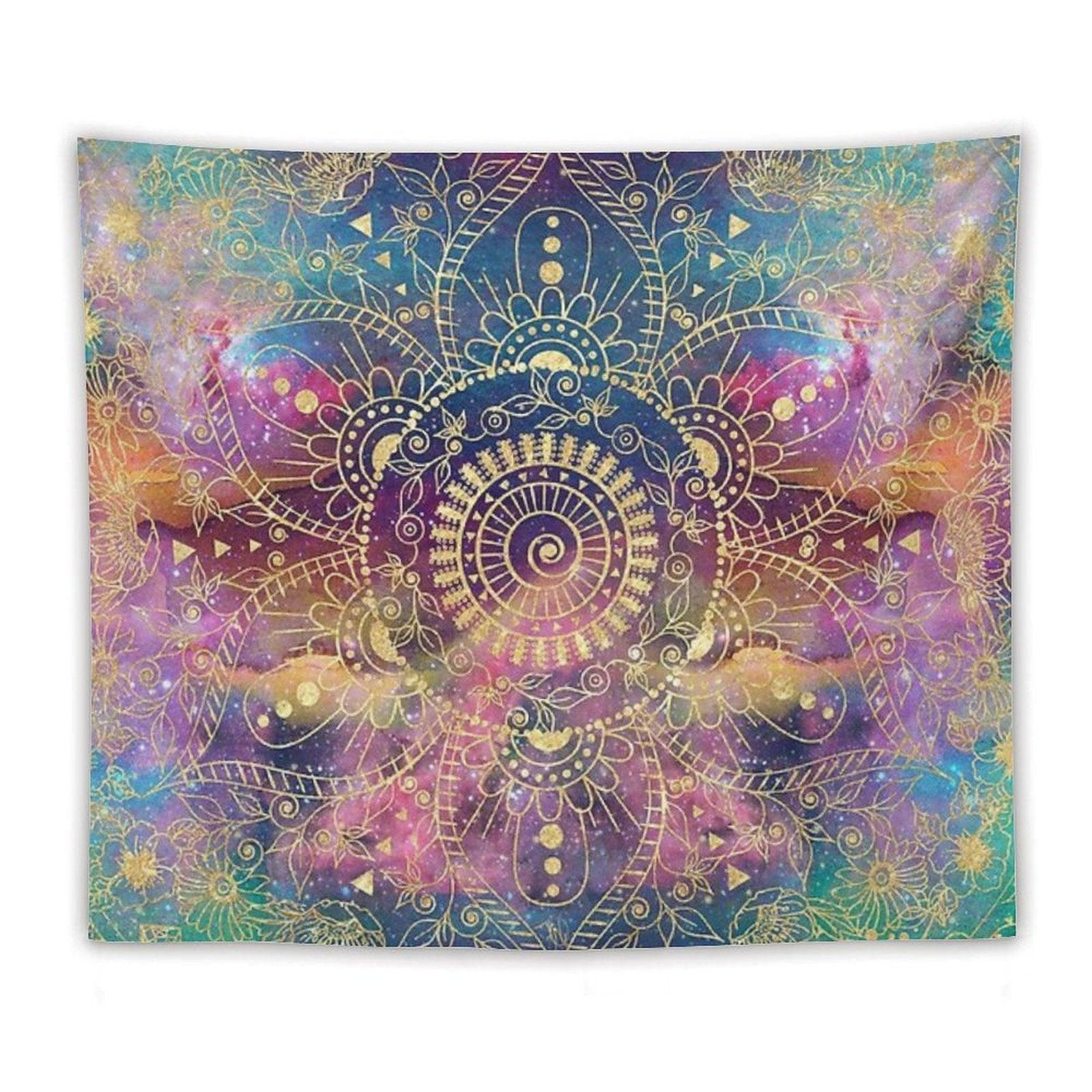 Gold Mandala Watercolor Colorful Nebula Tapestry
