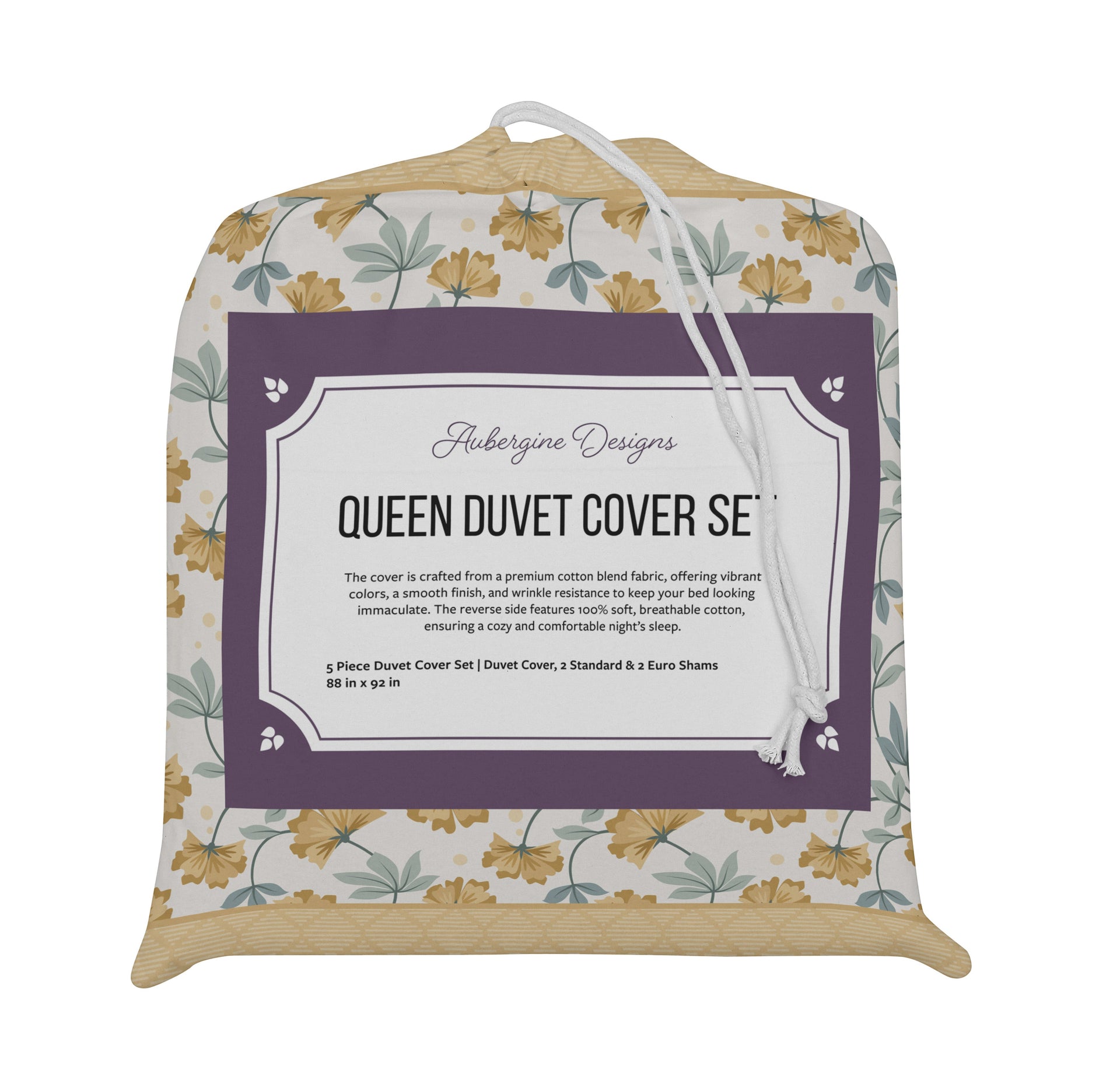5 Piece Cotton Duvet Cover Set - Queen | Danzin (SW Naturally Refined Collection)