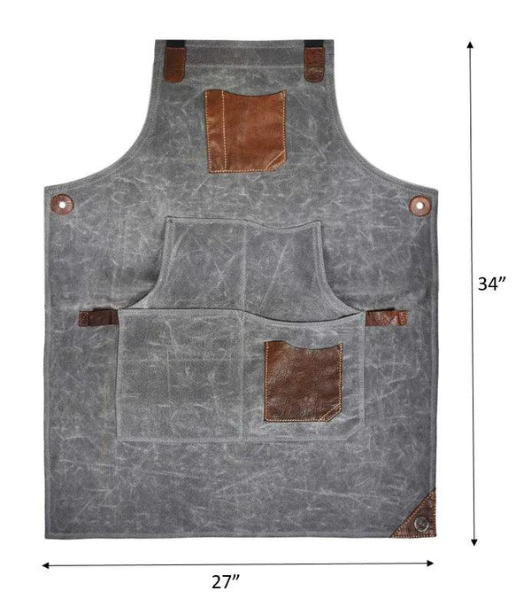 Fremont Leather Canvas Apron - Grey - Gifts for You 'n Me