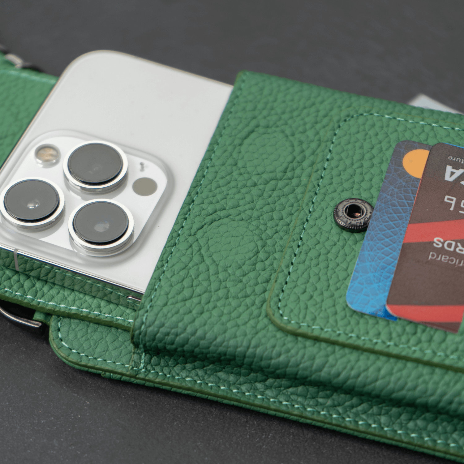 Leather Green Crossbody Bag Phone Wallet - Columbus